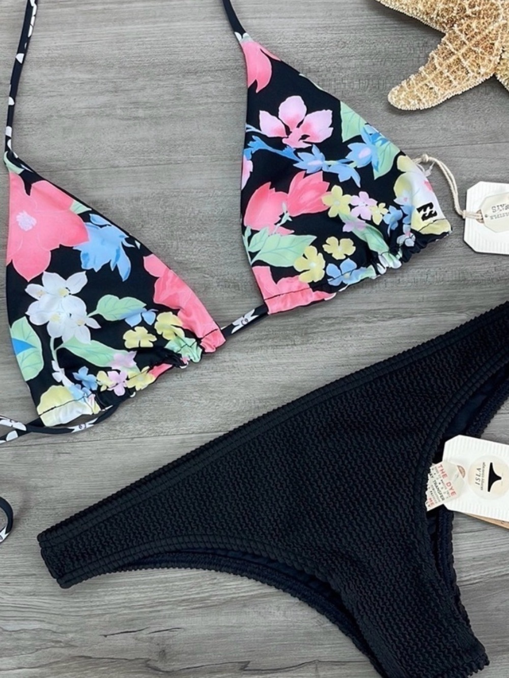 Billabong Floral Triangle Bikini Top - Black with Pastel Floral 🖤🌸 - Picture 3 of 4